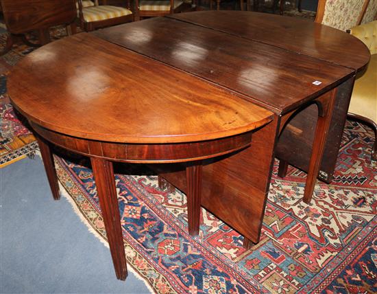 A George III mahogany D end extending dining table, Extended 9ft x 4ft H.2ft 3in.